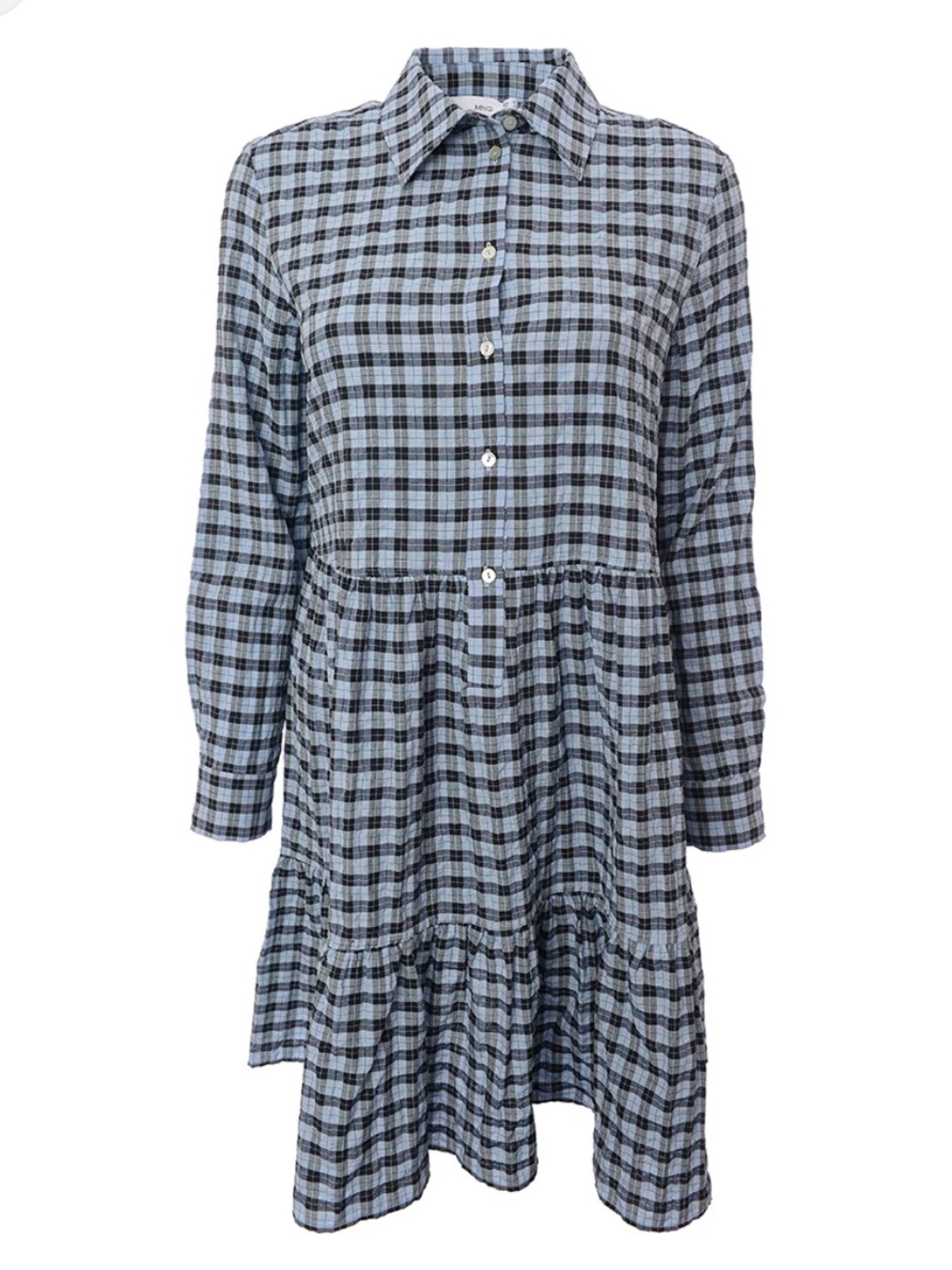 Mango Blue And Black Gingham Shirt Dress